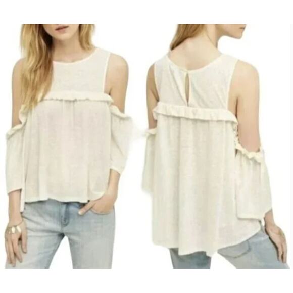 Anthropologie Meadow Rue 100% Linen Top Medium Cream Romantic - Picture 5 of 7